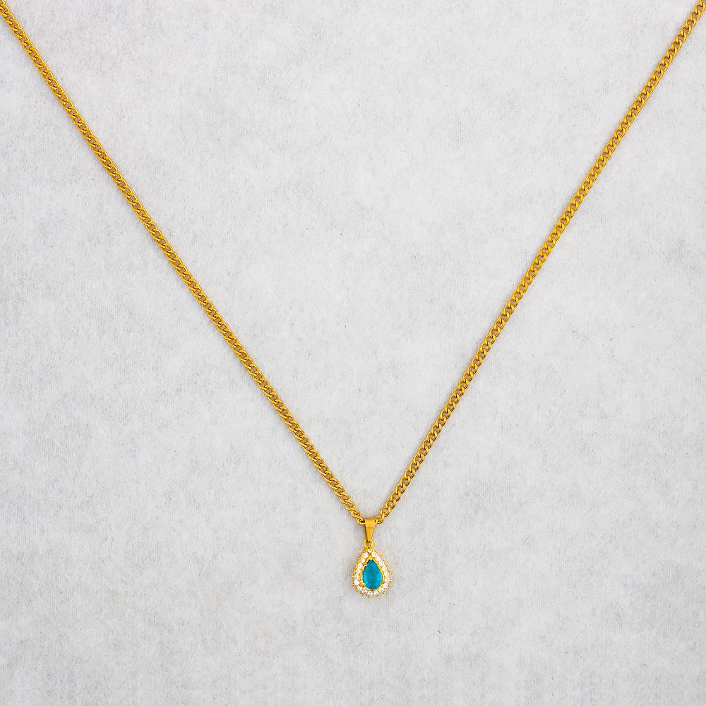 Water Drop Zirconia Pendant Stainless Steel Cuban Chain Necklace YS293