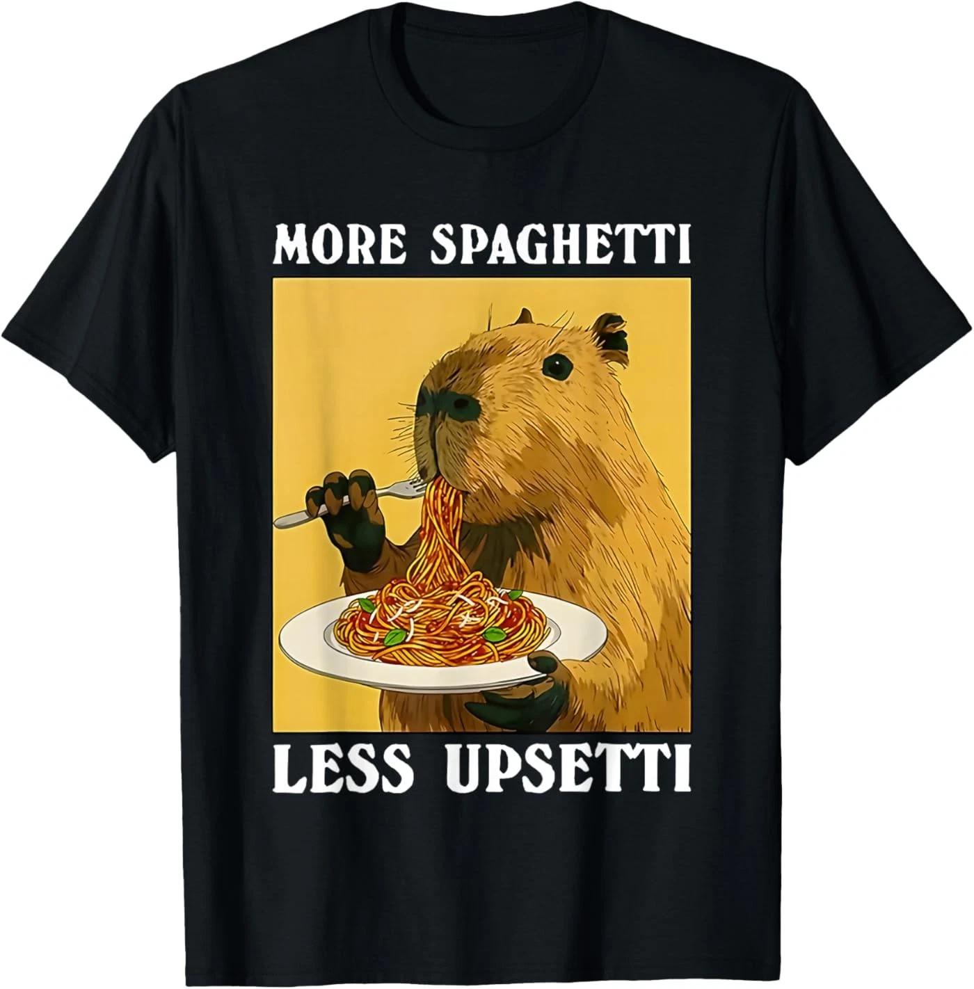 More Spaghetti Less upsetti Capybara Eating Pasta 100% Cotton T-shirt Mens Tees Top M