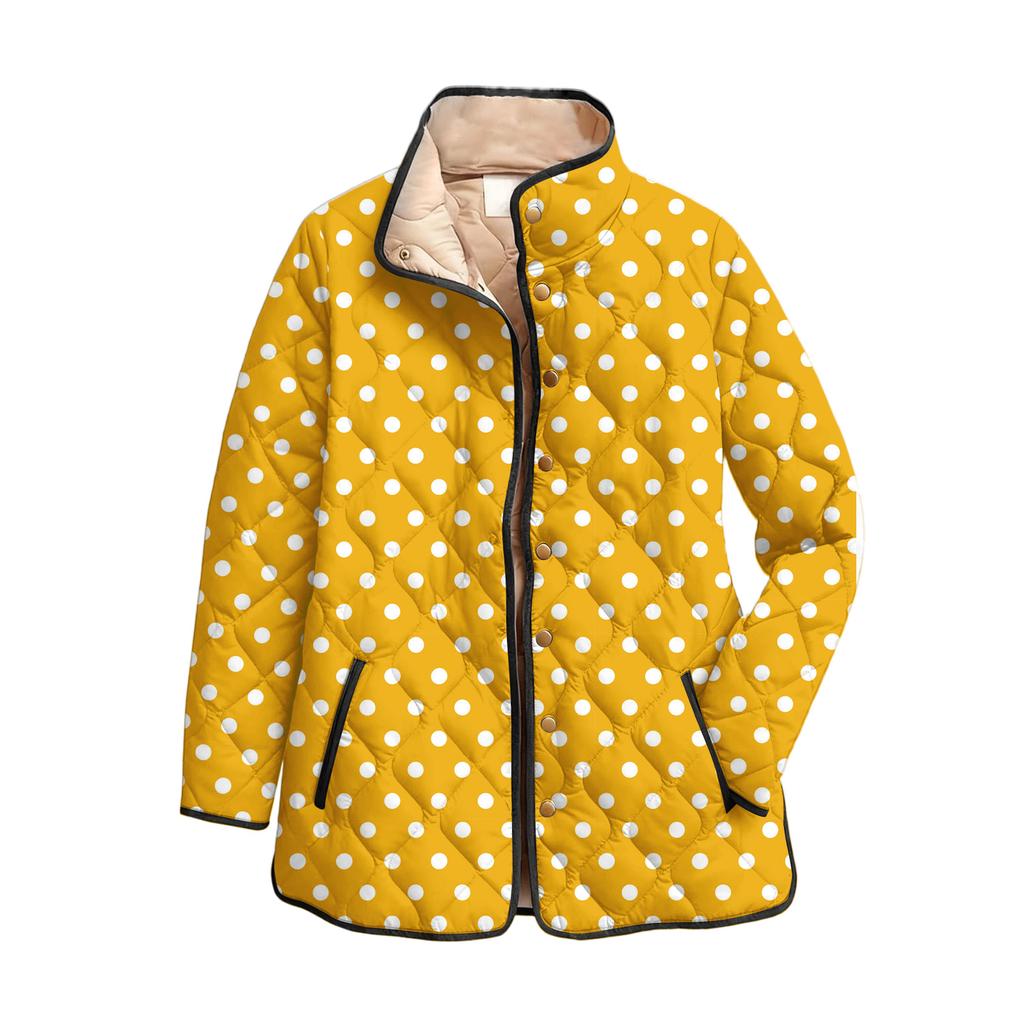 Women's Floral Print Stand Up Collar Pleated Cotton Long Sleeved Button Cotton Jacket