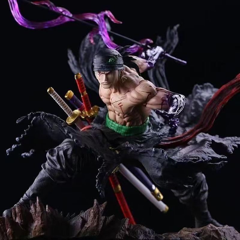 Anime One Piece Figure Battle Roronoa Zoro Scene 2 Heads Zoro Gk Statue Pvc Model Toys Doll Ornament Collection Gift