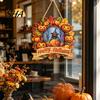 Wall Hanging Halloween Sign Wooden Decor Sign, Spooky Black Cat Pumpkin Witch Ghost Ornaments Suspended Decoration with Jute Rope, Festive Home