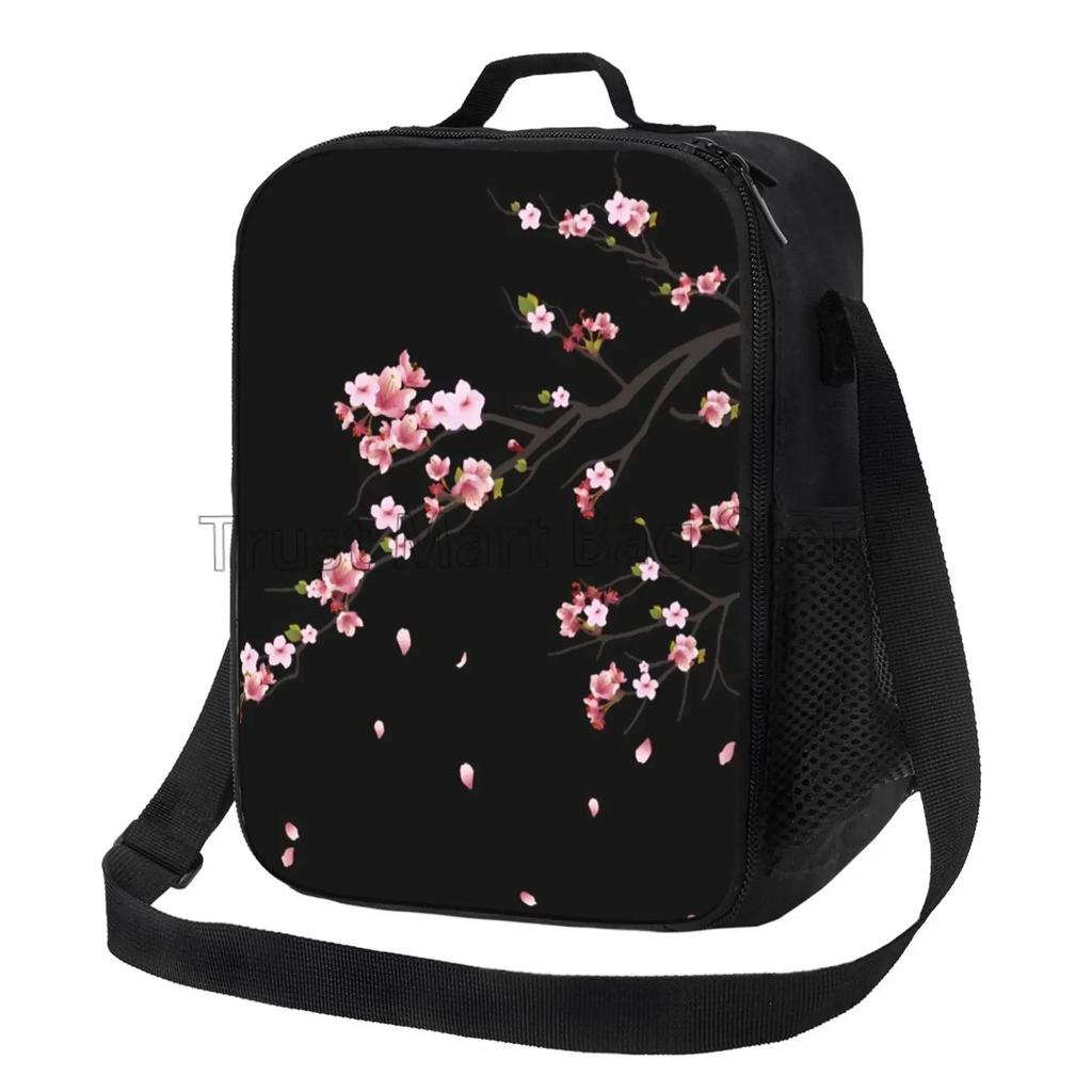 Sakura Japanese Cherry Blossom Insulated Lunch Bag with Shoulder Strap Portable Thermal Bento Tote Bag for Work Travel Picnic