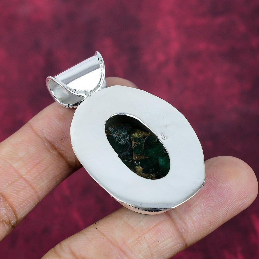 Grün Türkis Kupfer Handgefertigter Edelsteinschmuck, 925 massiv Sterlingsilber Anhänger Wunderschöner Schmuck, Für Thanksgiving
