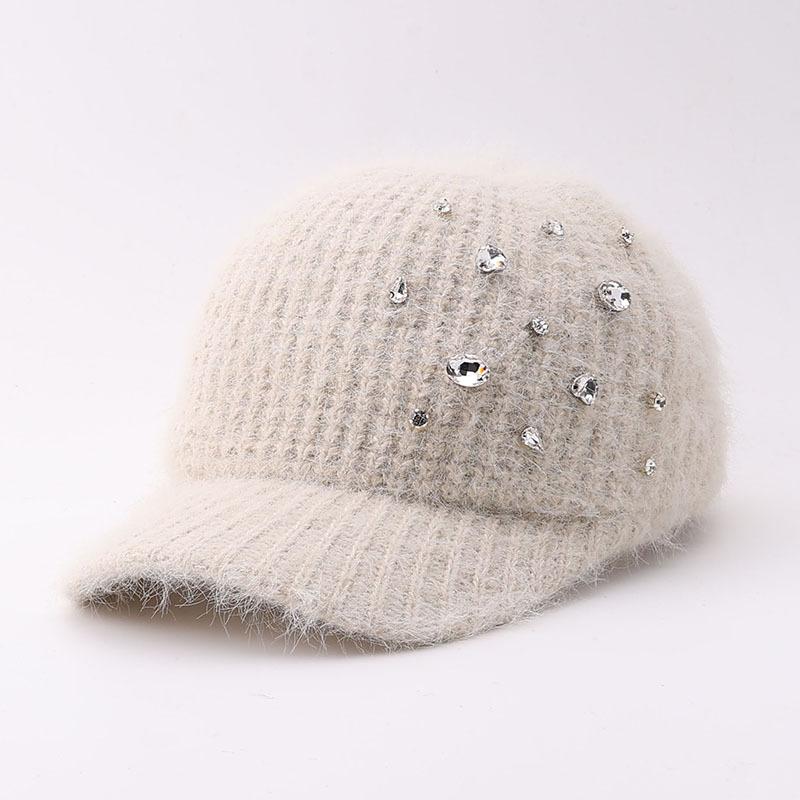 Winter knitted rhinestone warm baseball cap Japanese and Korean elegant velvet cap