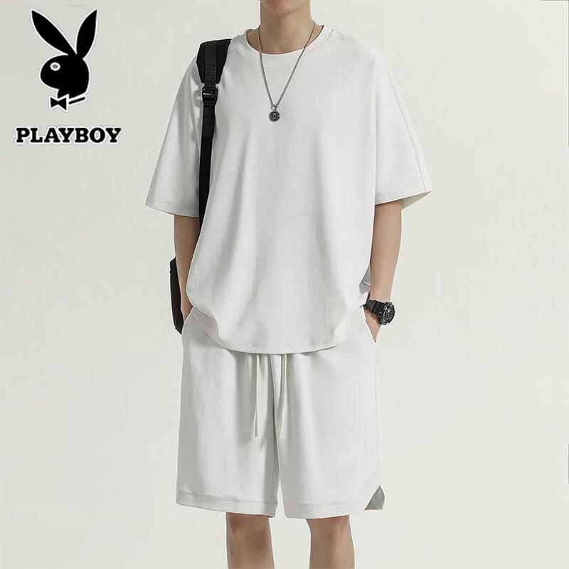 PLAYBOY Men's Ice Silk Short Sleeve T-shirt & Shorts Set