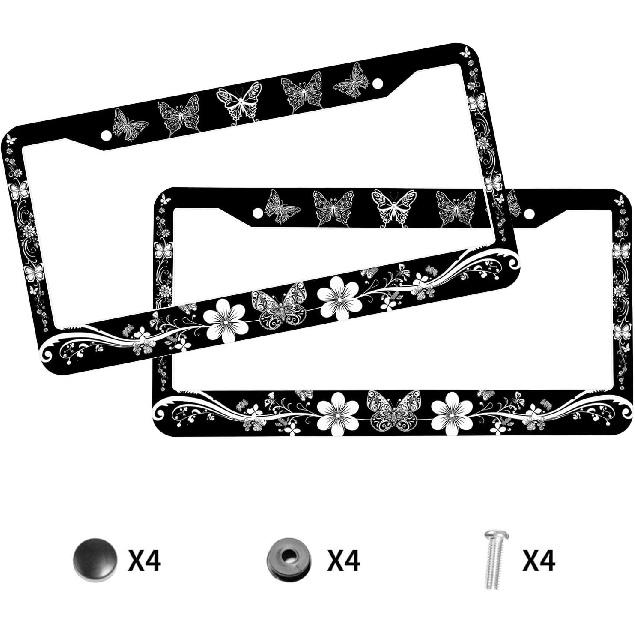 Butterfly License Plate Frame Beautiful Butterflies Flower License Plate Personalise Stainless Steel Metal Car Plates Funny License Plate Frames