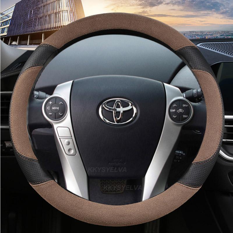 Suede Cow Leather Car Steering Wheel Cover For Toyota Prius 30 20 Prius V Prius C Prius Prime Massage Auto Accessories