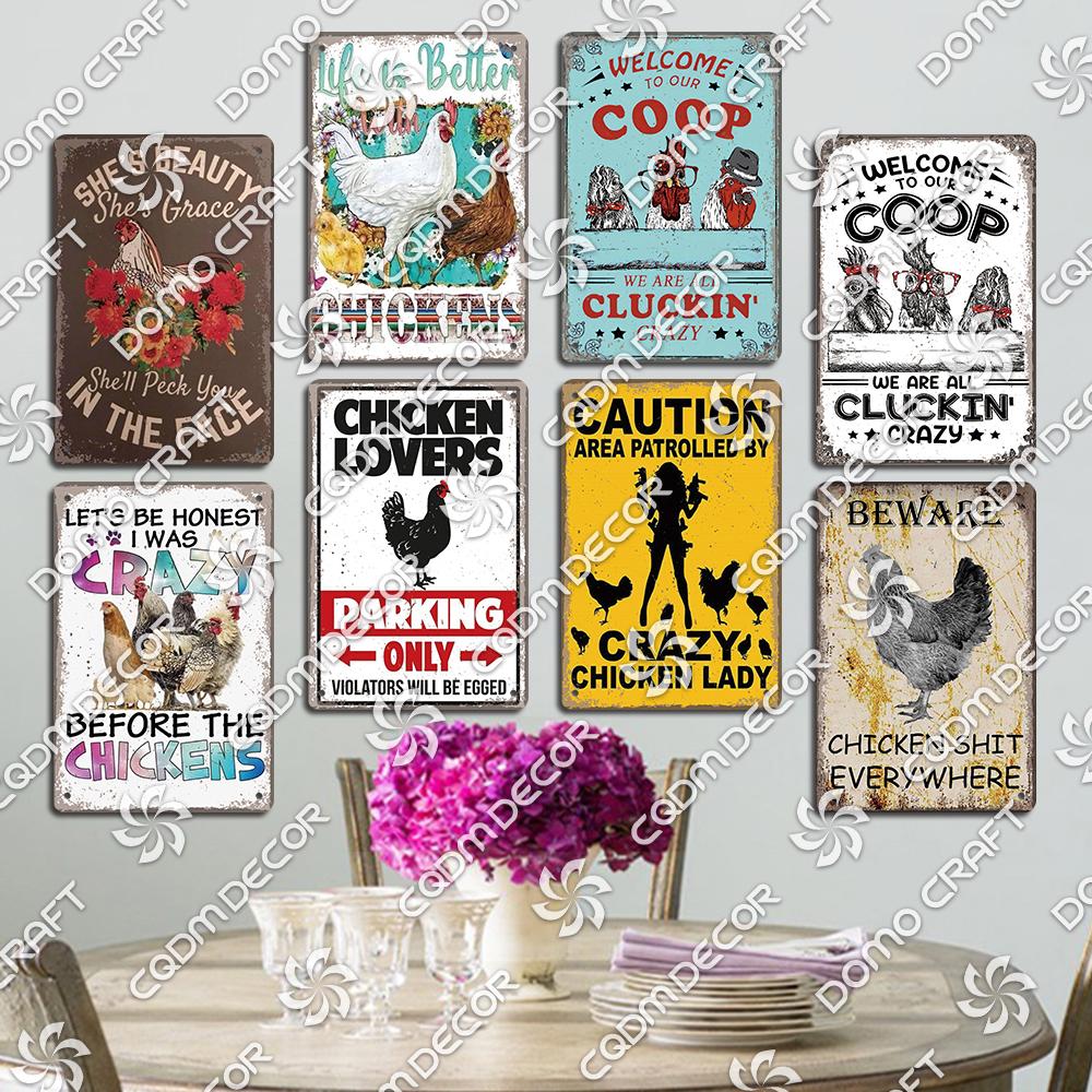 Retro Chicken Poster Metal Tin Signs Rooster Hen Eggs Metal Plate Vintage Wall Decor Club Farm Chicken Coop
