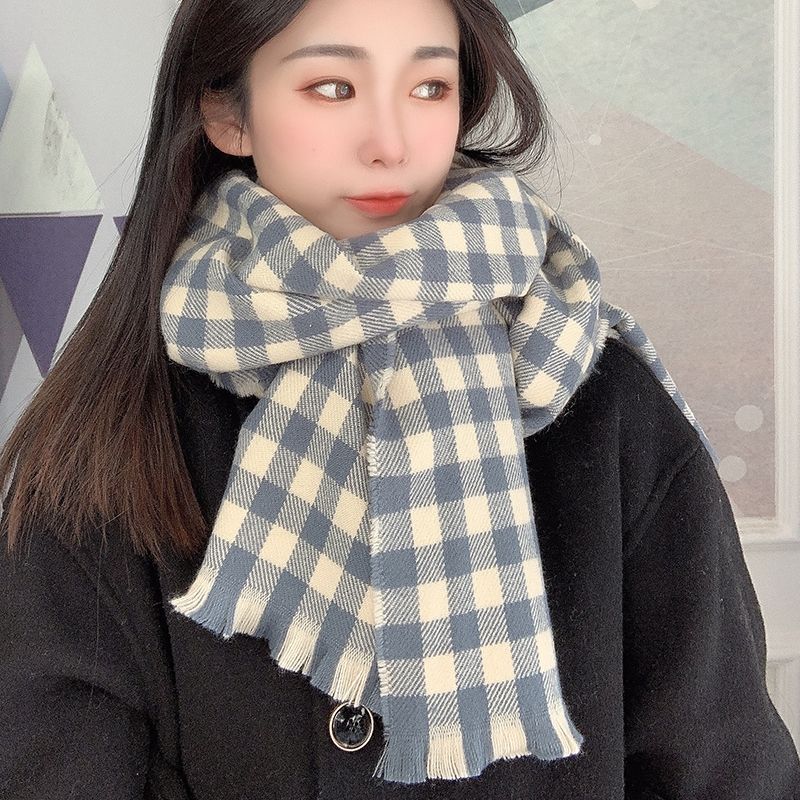 New Korean Style Plaid Scarf for Women Winter Tassels Retro Long Shawl  Scarf  Korean Style Atmosphere  Versatile Couple Trend