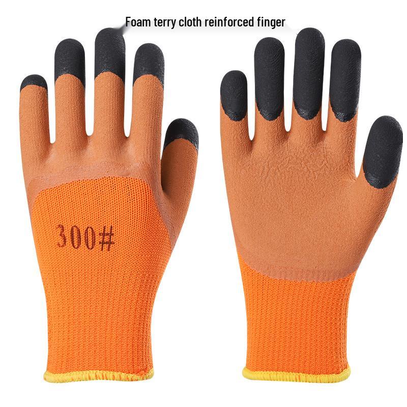 Fleece-Lined Winter Work Gloves with Embossed Terry Cloth and Foam Grip