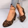Klasyczne czółenka damskie wsuwane na kopytkowym średnim obcasie z okrągłym noskiem, buty dla kobiet jednolite ze zwierzęcym nadrukiem, buty letnie plus size