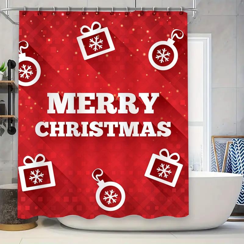 Tu Christmas Shower Curtain Waterproof Festive Holiday Decor Merry Xmas Pattern Bathroom Fabric Backdrop Holiday Home Decoration