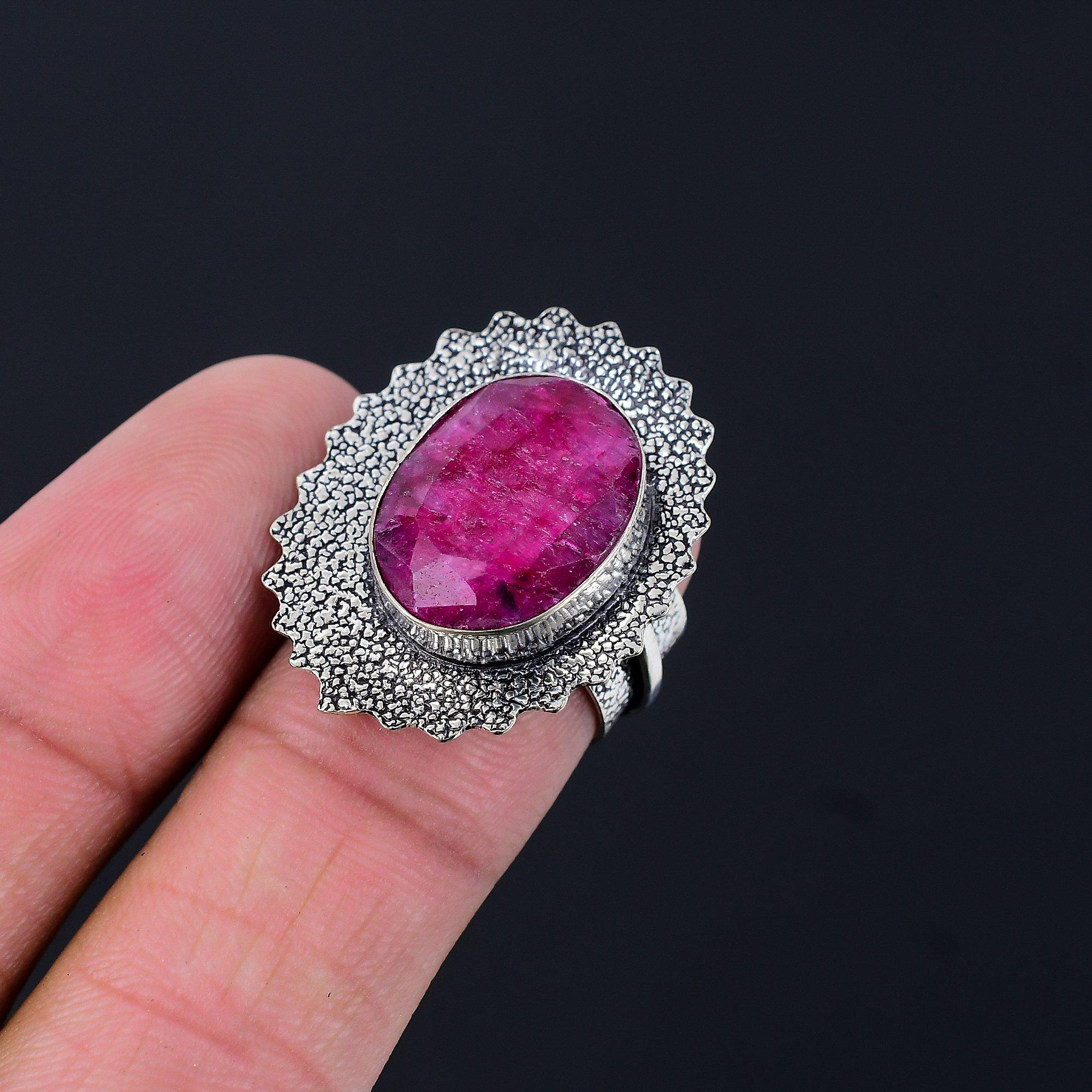 Womens day Sale Kashmir Ruby Gemstone Solitaire Ring Jewelry Size 7.5 925 Silver 7.5