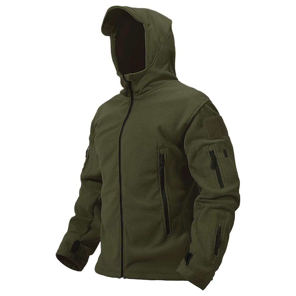 Men's Polar Fleece Tactical Zipper Jacket Outdoor Hooded Warm Outwear Solid Color Basic Style Sports Jacketcoat Male Clothing