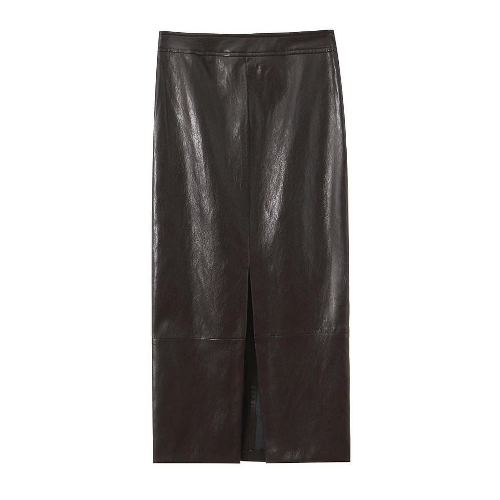 2026 Spring Leather Effect Belted Top & High-Waisted Slim Midi Skirt Set