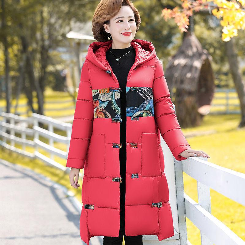 

Женское пуховое пальто в китайском стиле в стиле ретро, ​​длинная парка выше колена с этническим принтом, куртка, осень-зима XL