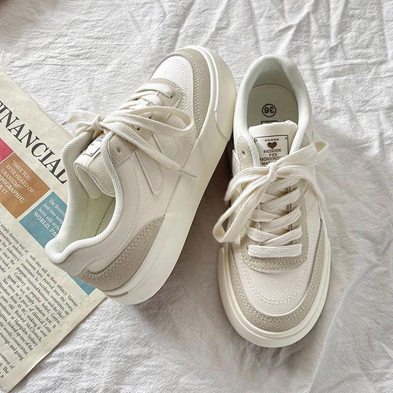 Women's Thick-Soled Canvas Sneakers Retro All-Match Shoes Hong Kong Style Vulcanized Footwear for Spring and Autumn