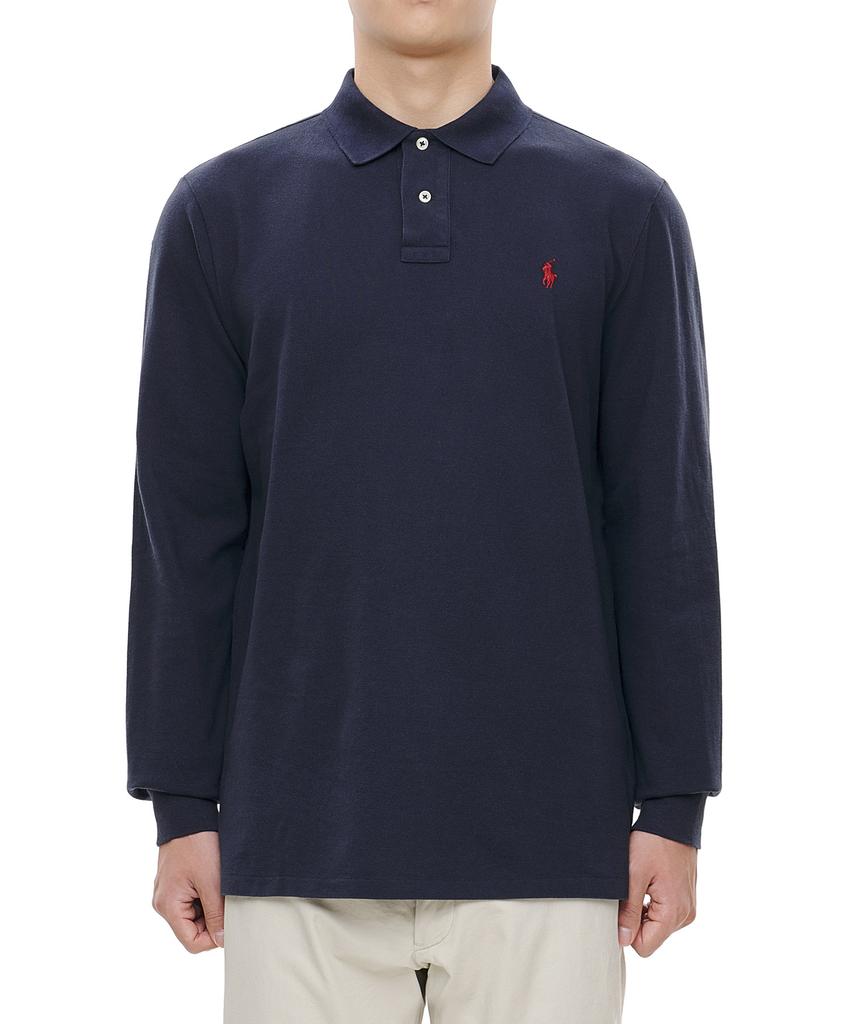 POLO RALPH LAUREN Custom Slim Fit Long Sleeve Mesh Polo - Blue