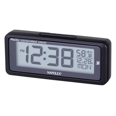 Napolex Car Digital Clock with Blue LED No Wiring CR2032 Large LCD Alarm Snooze Calendar and Mounting Bracket for Flexible Mounting Position and Angle
