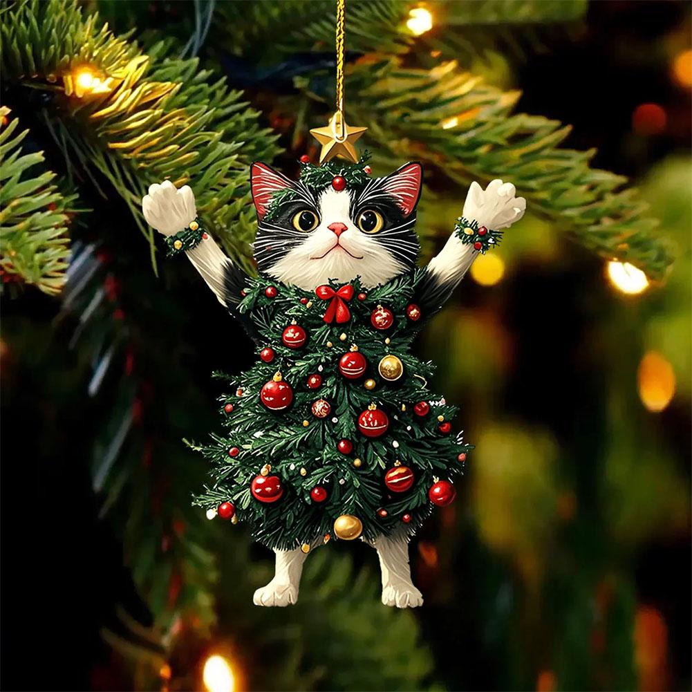 Weihnachtsbaum-Anhänger Acryl Niedliche Katze Hängende Ornamente 2D Weihnachts-Katzen-Anhänger 2D Flache Acryl-Weihnachtsbaum-Dekorationen