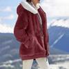 Women's Casual Solid Color Loose Plush Hooded Jacket With Pockets Zippered