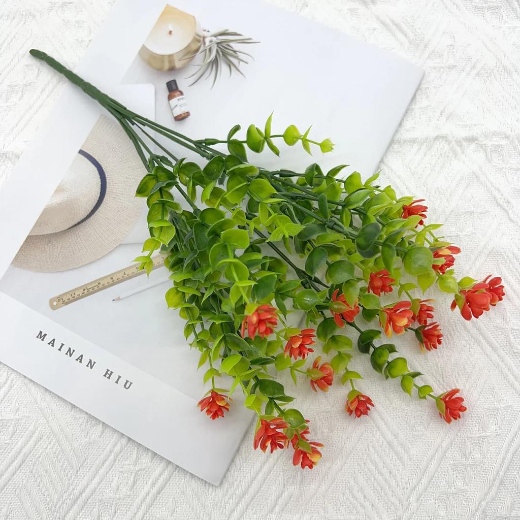 Artificial flowers seven cross Milan Eucalyptus Camellia office UV fake flowers plastic bouquet wedding home decoration