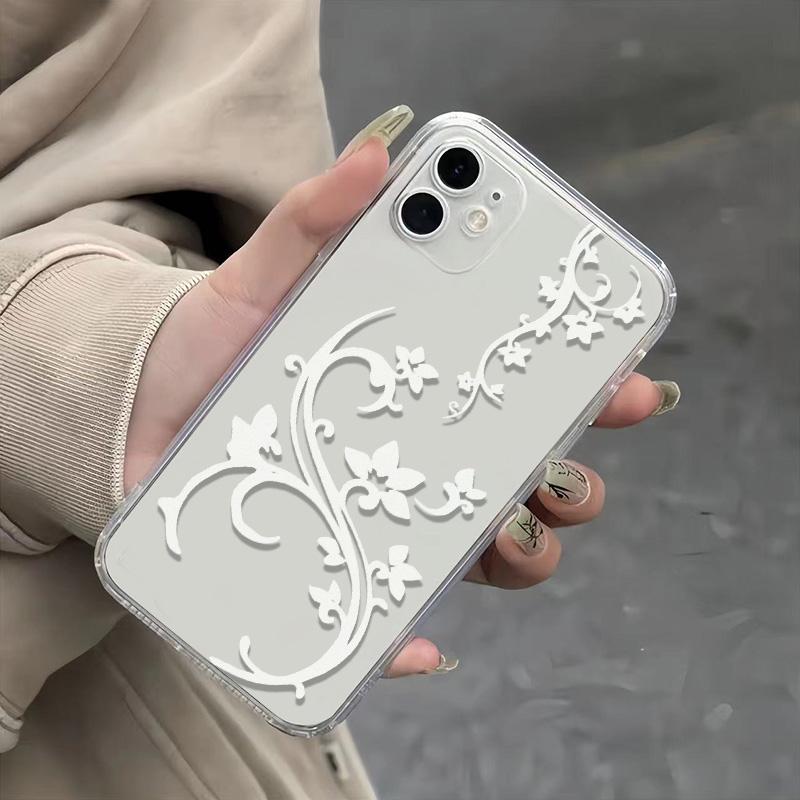 Clear White Floral Vine Phone Case For Iphone 17e 17 15 14 11 13 Air 16 12 16e Pro Max Protective Aesthetic Cover Fashion Shell