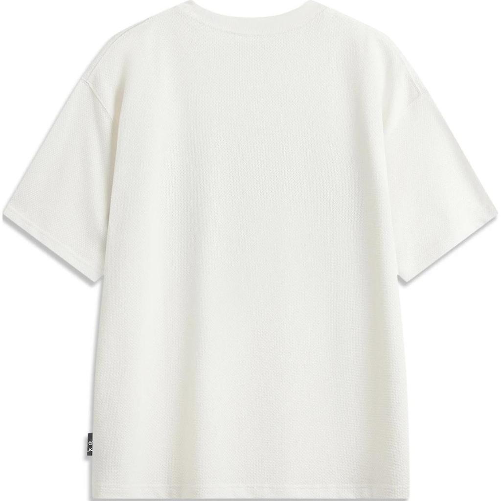 Li-Ning Comfortable Casual Loose Fit Round Neck Letter Print Short Sleeve T-Shirt Men Tops Off-White AHSU439-3