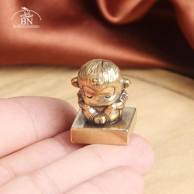 Vintage Messing Niedlicher Affenkönig Siegel Kleine Statue Glücksbringer Desktop Ornament Solide Tierfigur Miniatur Heimdekorationen Handwerk
