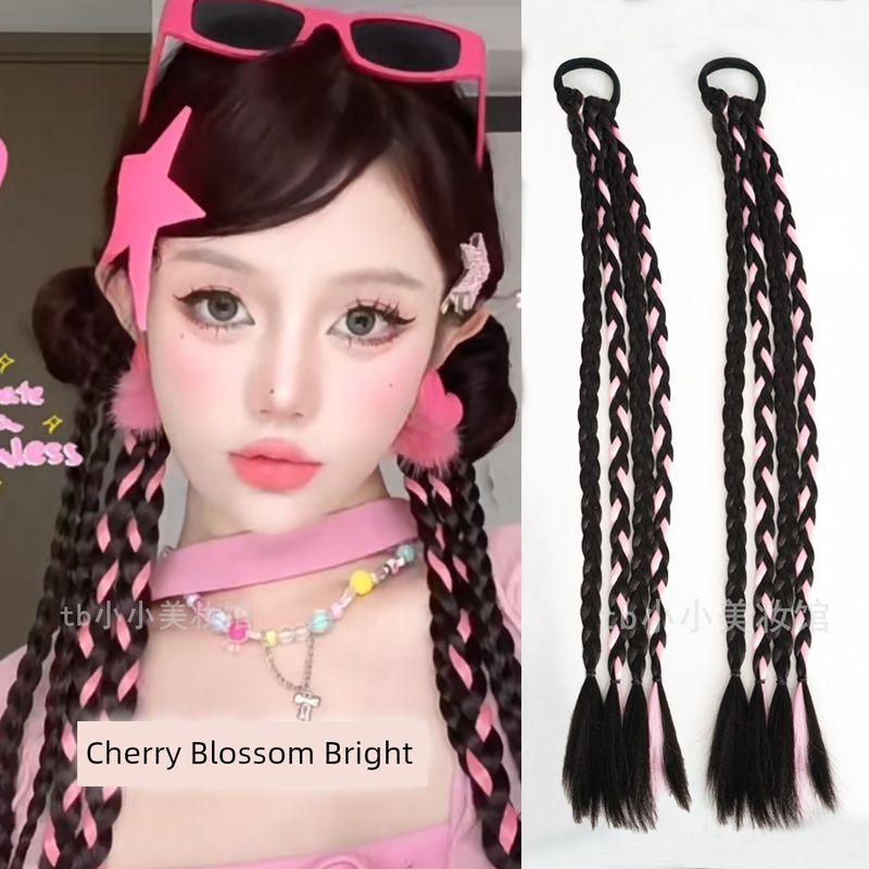 

Fake Braid Double Ponytail Sweet Cool Dirty Braid Women s Braided Hair Cable Stitch Long Braid Color Sexy Boxing Music Festival Hair Accessories Cherry powder four braids about 50cm long