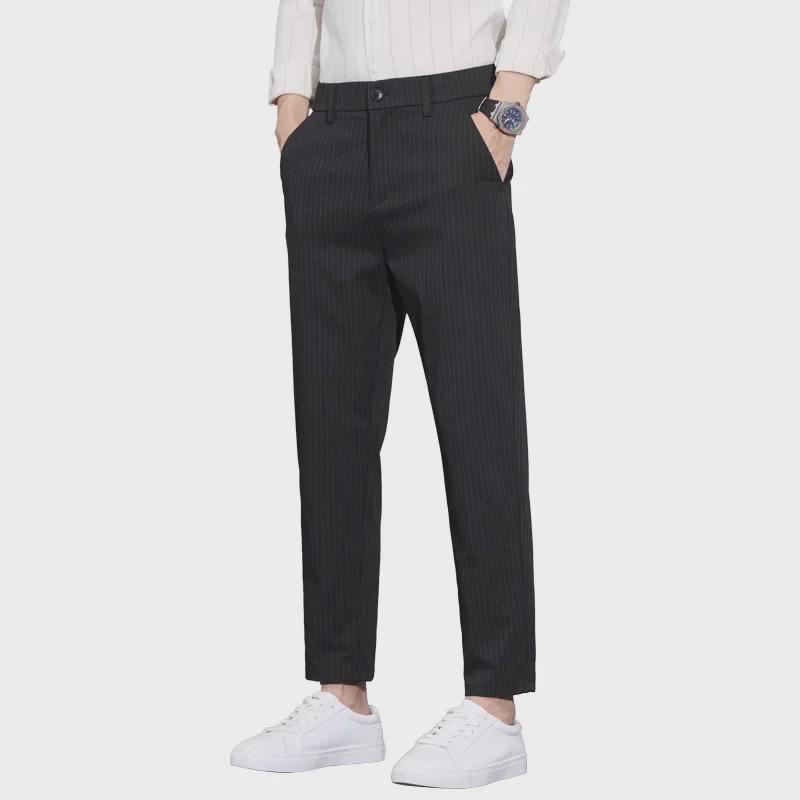Pantaloni Casual de Primăvară pentru Bărbați, Slim-Fit, cu Dungi, Lungime Nouă Puncte