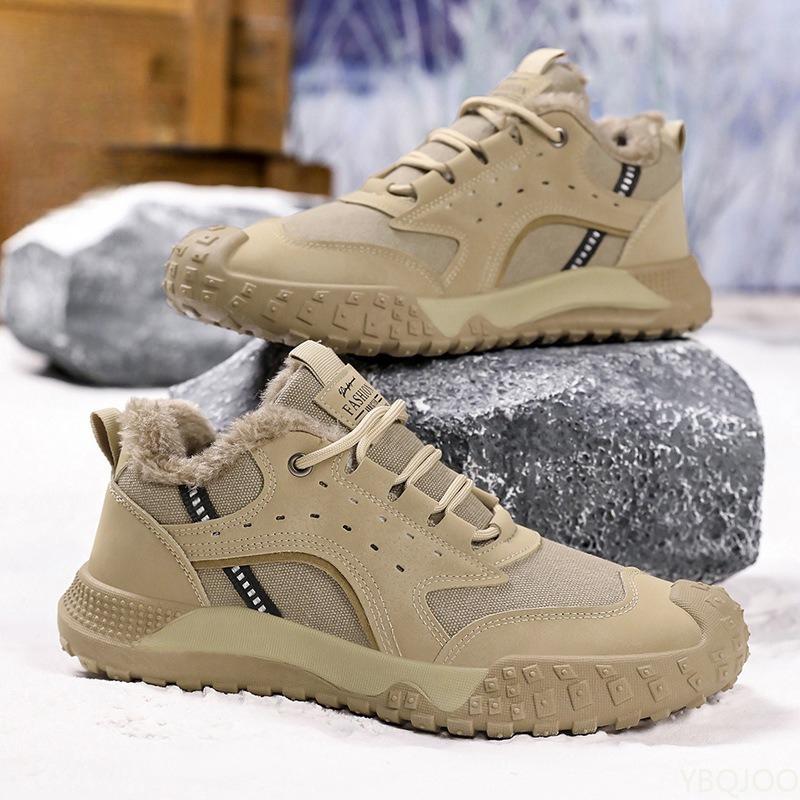 

Повседневная удобная рабочая обувь мужская осень зима новая теплая плюшевая обувь для снега модная универсальная мужская обувь 44 хаки