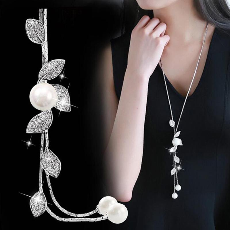 Geometric Crystal Long Sweater Chain Necklace for Women Metal Chain Necklace Fashion Jewelry Gift