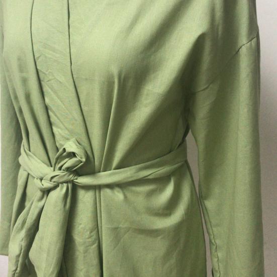 Lace Up Robe Dress Long Sleeve Women V Neck Solid Color Mini Dress Streetwear