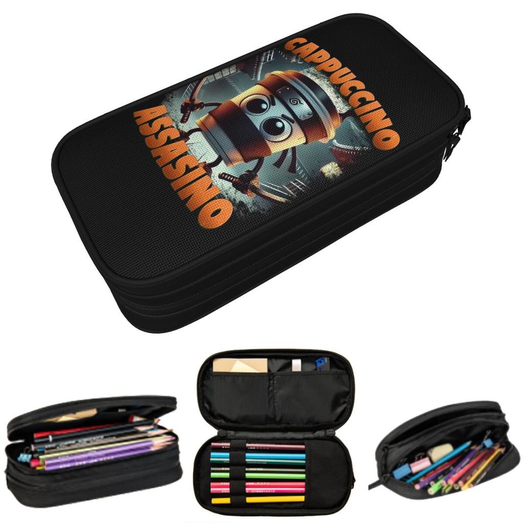 Cappuccino Assassino Italian Brainrot Pencil Case for Boys Girls Gifts Pen Box Pencil Bag Stationery Supplies Pen Holder Bag
