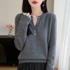 2026 Autumn Winter Women's V-Neck Long Sleeve Knit Wool Sweater, Loose Fit, Plus Size
