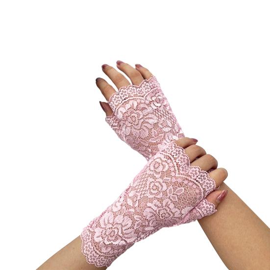 1 Paar Handschuhe, halbe Finger, Spitze, durchsichtig, aushöhlen, Blumenstickerei, einfarbig, elastisch, für Braut, Hochzeit, Abschlussball, Party, dekorative Handschuhe
