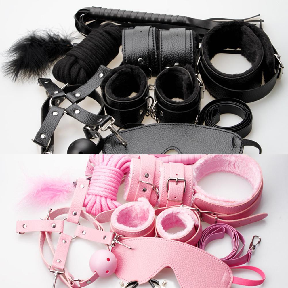 Sexy Leather BDSM Kits Plush Sex Bondage Set Handcuffs Sex Games Whip Gag Nipple Clamps Sex Toys For Couples Adults Games