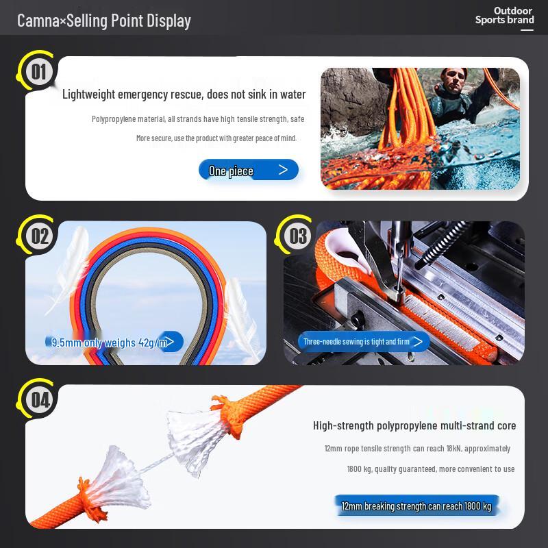 Kanle 8mm Multi-Purpose Outdoor Safety Rope with Double Hooks