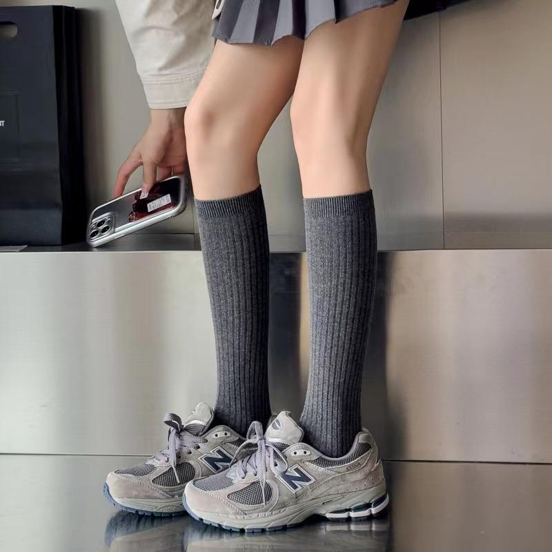 Ladies Girls Fashion Solid Knee Socks Women Knitting Cotton Long Socks Autumn Winter Warm Thigh High White Black Stockings