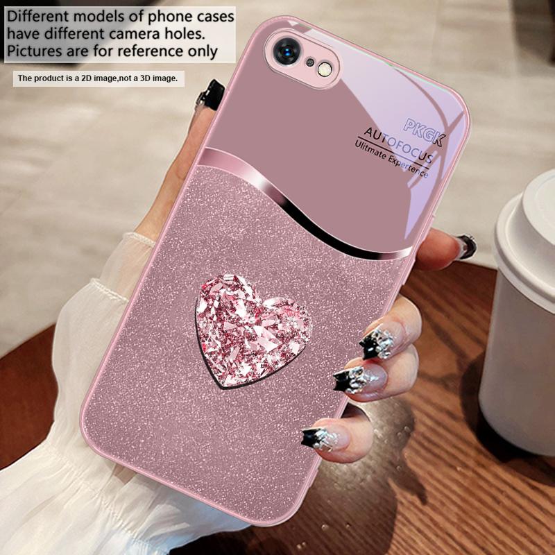 Gradient Diamond Love For iPhone 17 Air 16 E 15 14 13 Plus 12 Mini 11 17 Pro Max XR Xs Max 16E 7 8 Tempered Glass Phone Case
