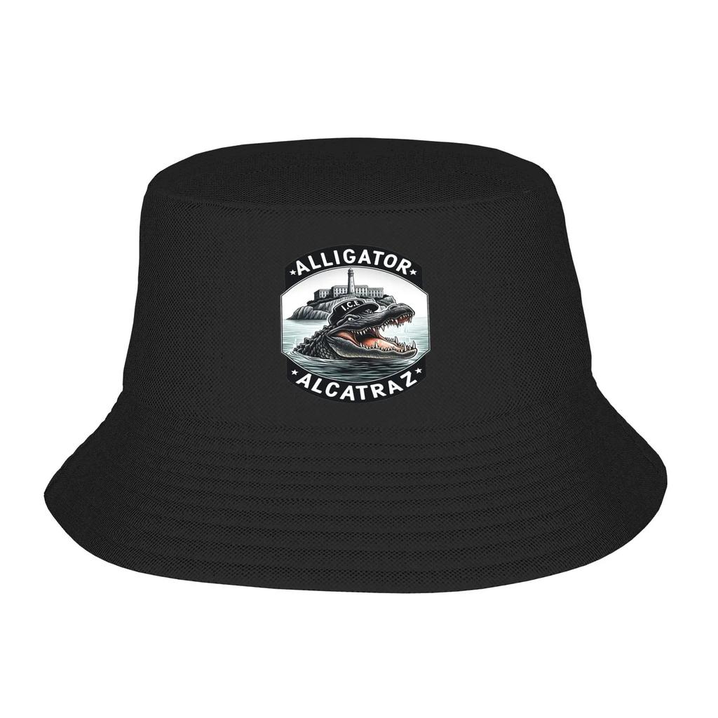 Alcatraz of Alligators Funny Animal Bucket Hat For Unisex Women Fisherman Hats Korean Beach Travel Caps Soft Fold Outdoor Sun Hats
