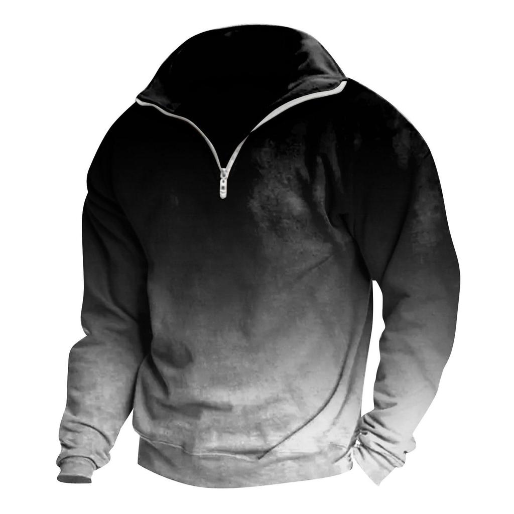 Men's Fashion Top Casual Slim Fit Pullover Long Sleeve Zipper Small High Collar
