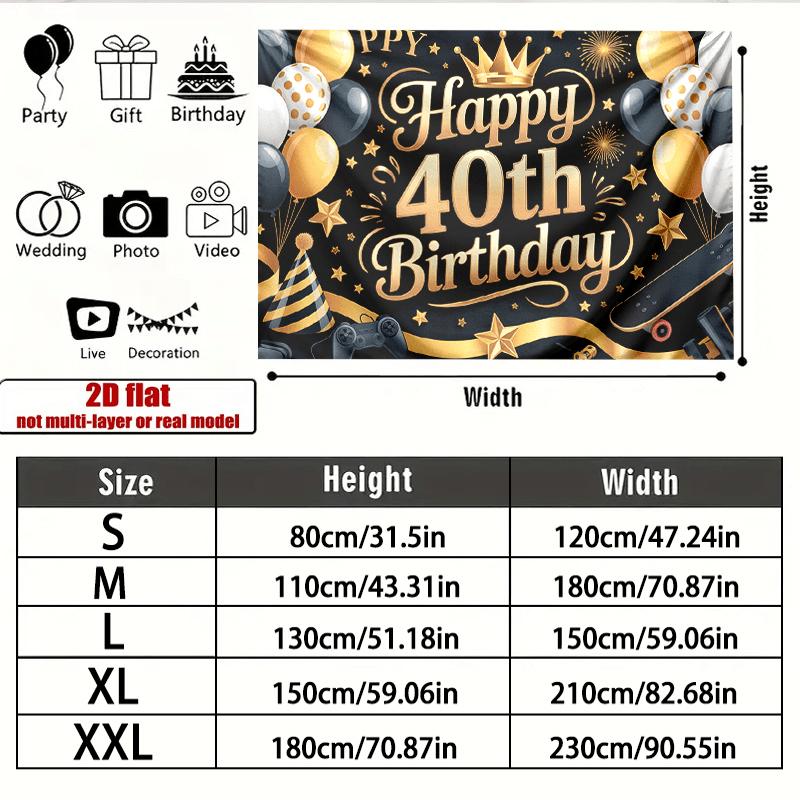 Party Backdrop 40Th Birthday Stars Crown Sparkle Flat Parties Balloons Golden Numbered Celebration Photo Booth Front Door Decor