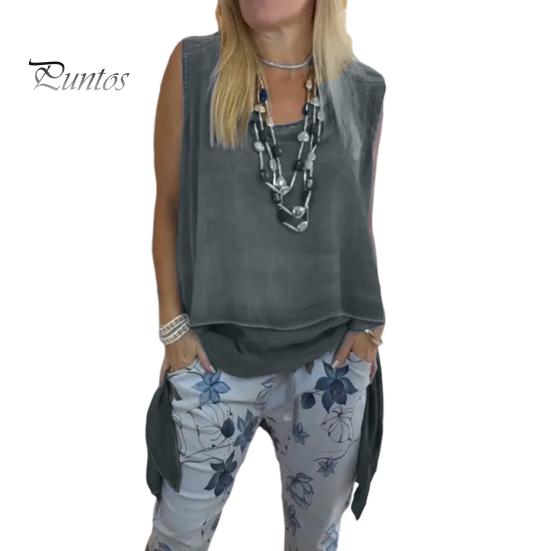 

Женские топы с высокой посадкой, повседневные, без рукавов, хлопковая льняная блузка, летняя, с круглым вырезом, свободная рубашка, неровный подол, струящийся топ XXL серый