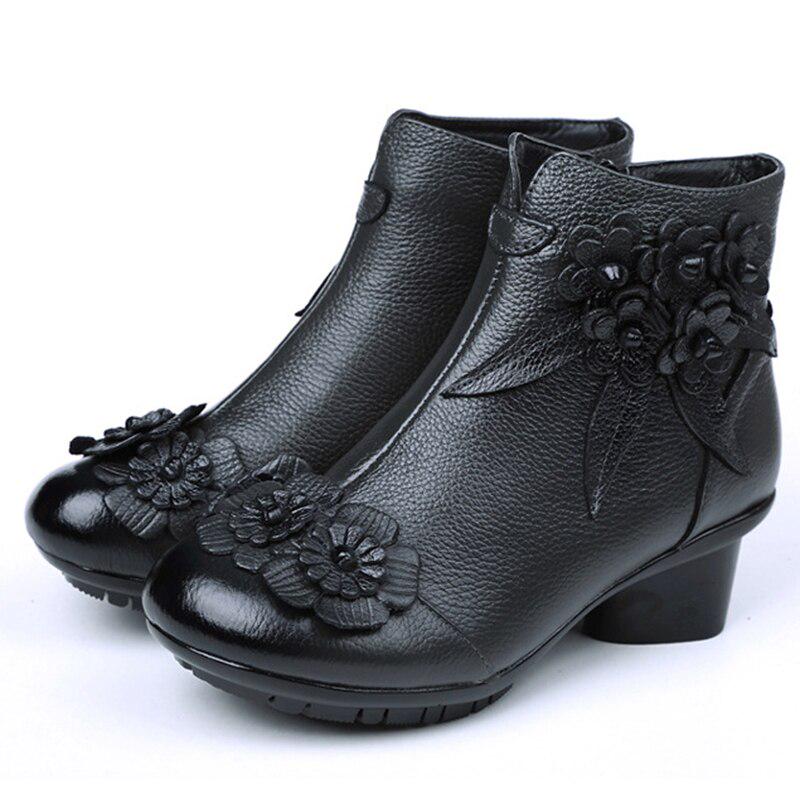 Vintage-Stiefel, echtes Leder, Stiefeletten, neue Winter-Damen, warme Schuhe, weiche, rutschfeste Untersohle