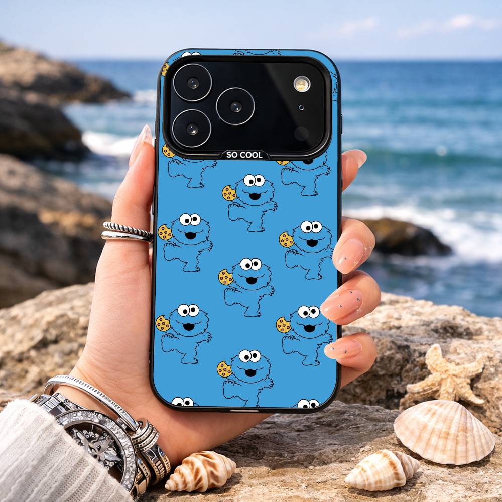 C-Cookie-M-Monster Funny Phone Case For iPhone17,16,15,14,13,12,11,Pro,MAX Gray Matte Silicone Black Cover