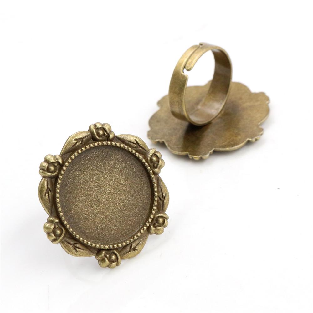 20mm 5 Stück Antik Versilbert Bronze Messing Verstellbare Ringfassungen Leer/Basis,Passend für 20mm Glas Cabochon,Knöpfe;Ringeinfassungen
