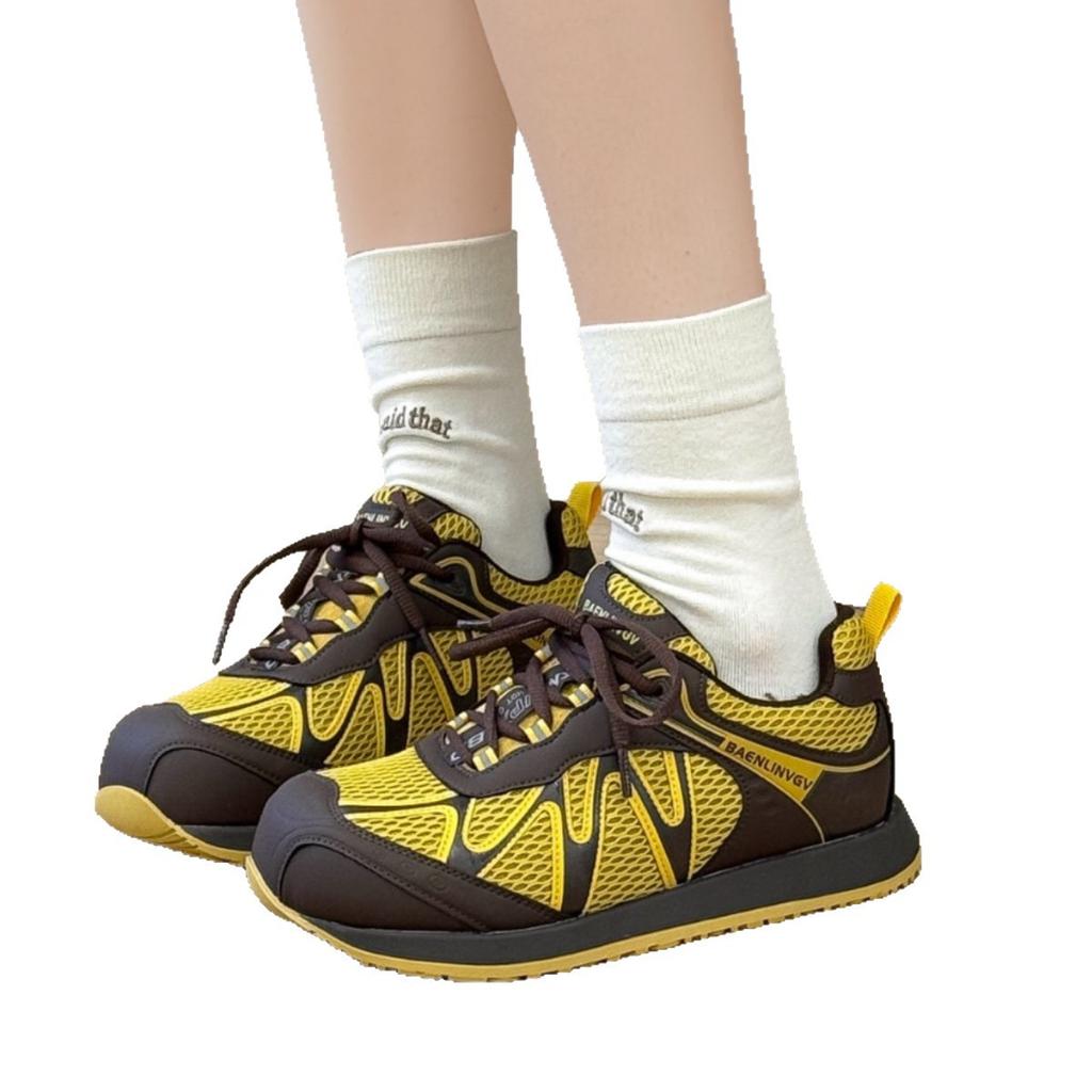 Leather Platform Forrest Gump Shoes Women's 2025 Autumn New Korean Version Versatile Lace-up Casual Sports Shoes Dad Shoes German Training Shoes