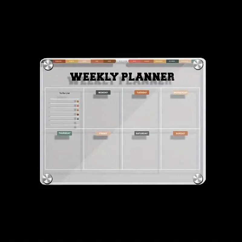Clear Magnetic Acrylic Weekly Planner Erasable Fridge Message Board